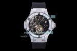Swiss Replica Hublot Big Bang Skeleton Tourbillon Watch Silver Diamond Bezel